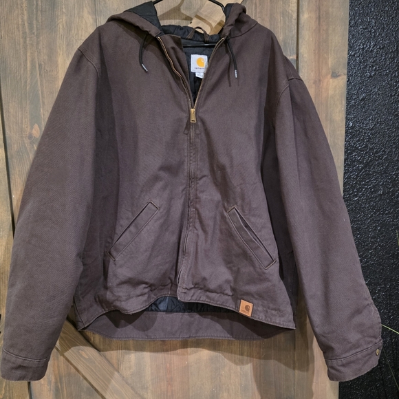 Carhartt Other - Carhartt Dark Brown Duck Arctic Quilted Lined Canvas Hooded Jacket Mens XL